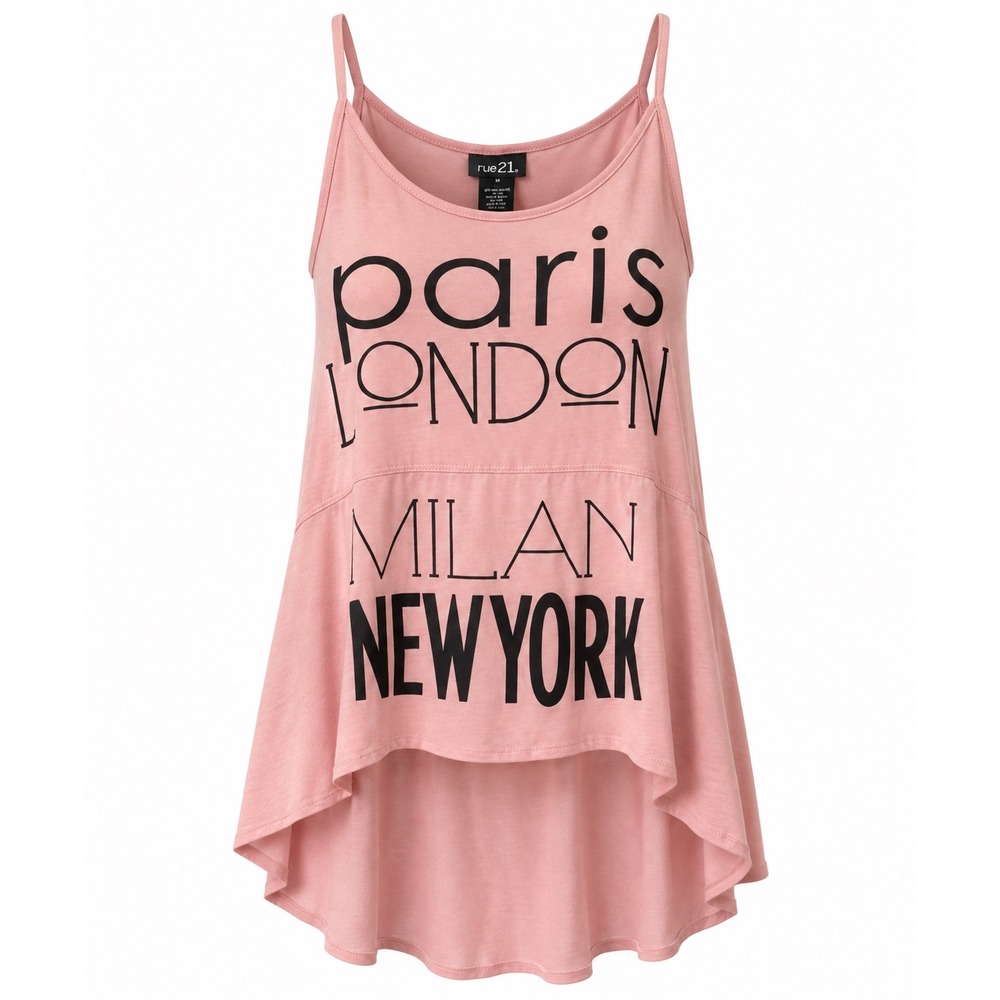 rue21 Women M Pink Graphic High Low Tank Top Paris London Y2K Indie Sleaze
